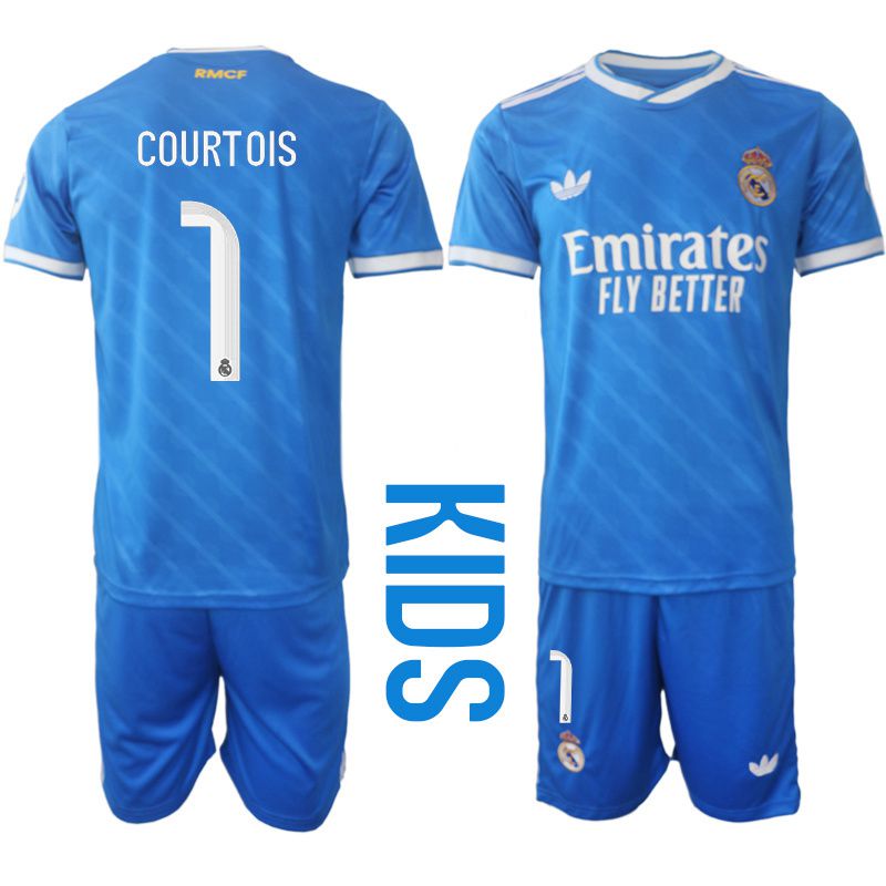 Youth 2025-2026 Club Real Madrid away blue #1 Soccer Jersey